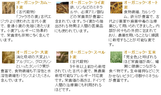 古代穀物を含む、完全自然食のオーガニック穀物