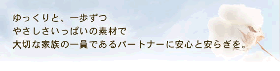 ゆっくりと、一歩ずつやさしさいっぱいの素材で大切な家族の一員であるパートナーに安心とやすらぎを