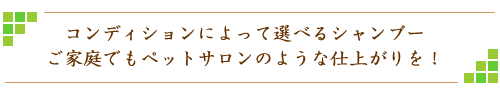 コンディションによって選べるシャンプー ご家庭でもペットサロンのような仕上がりを!