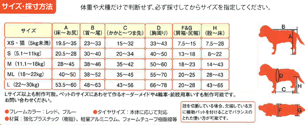 スタンダード　サイズと価格表