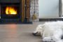 暖炉の前で眠る犬