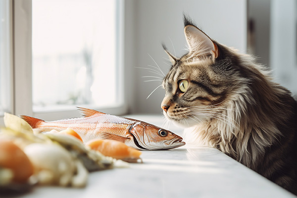 魚の匂いをかぐ猫