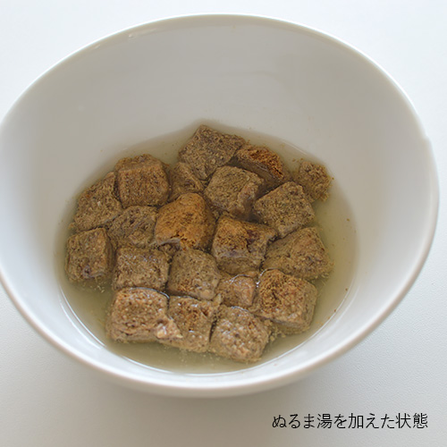 フリーズドライにぬるま湯を加えた状態